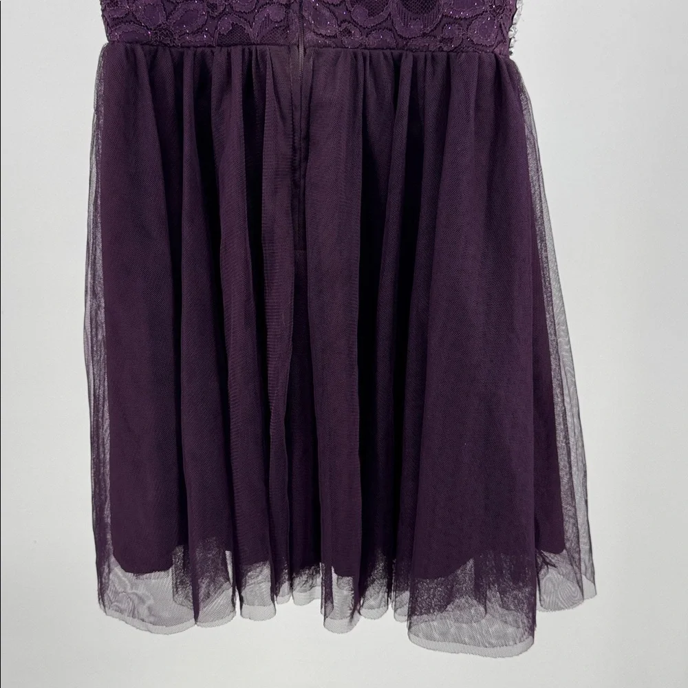 Deb Plum Purple Mini Dress lace tulle rhinestones open back 5 formal HOCO party